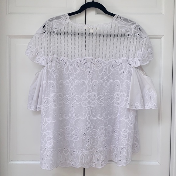 Jonathan Simkhai V-Neck White Crochet Flutter Sleeve Top - Picture 15 of 16